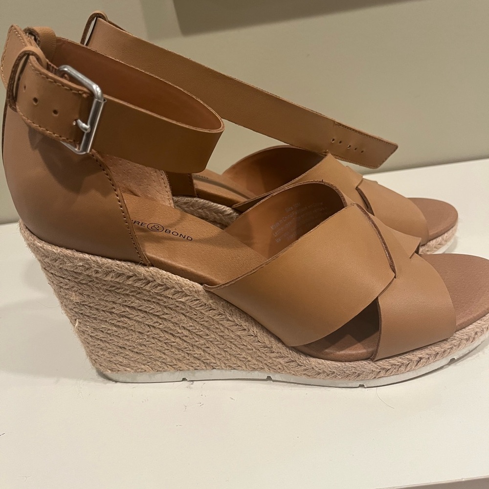 Treasure and Bond brown, leather sandals, ankle strap, wedge espadrille. - Picture 4 of 6
